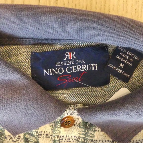 Nino Cerruti Sport Grey/Green/Blue Medium Long Sleeve Polo - Picture 2 of 3